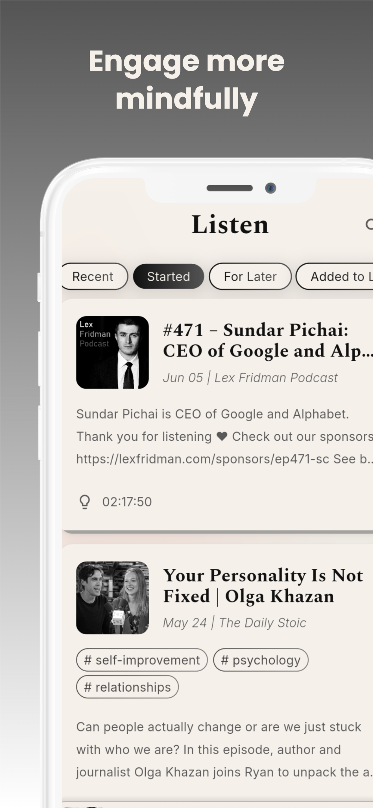 ThoughtX screenshot — Engage more mindfully