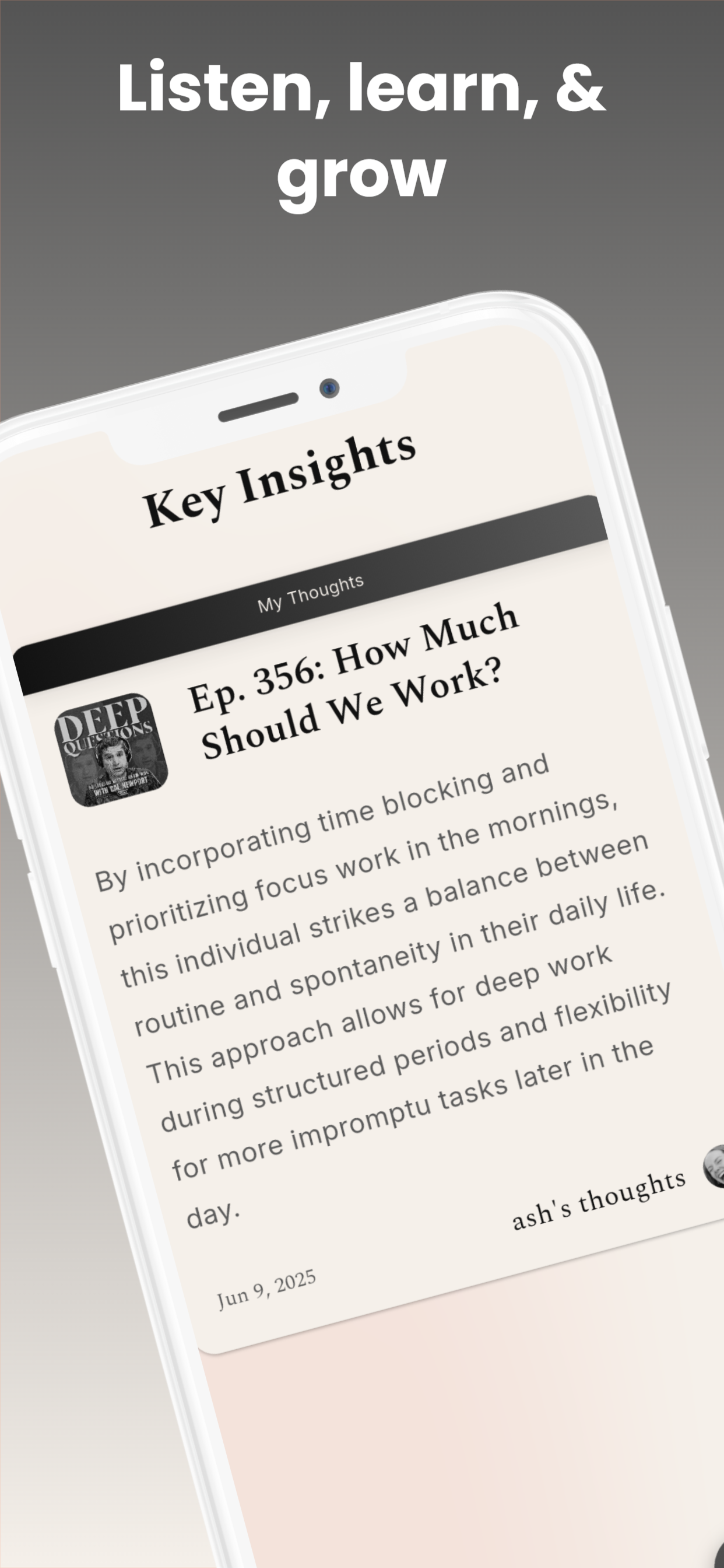 ThoughtX screenshot — Listen, learn, & grow